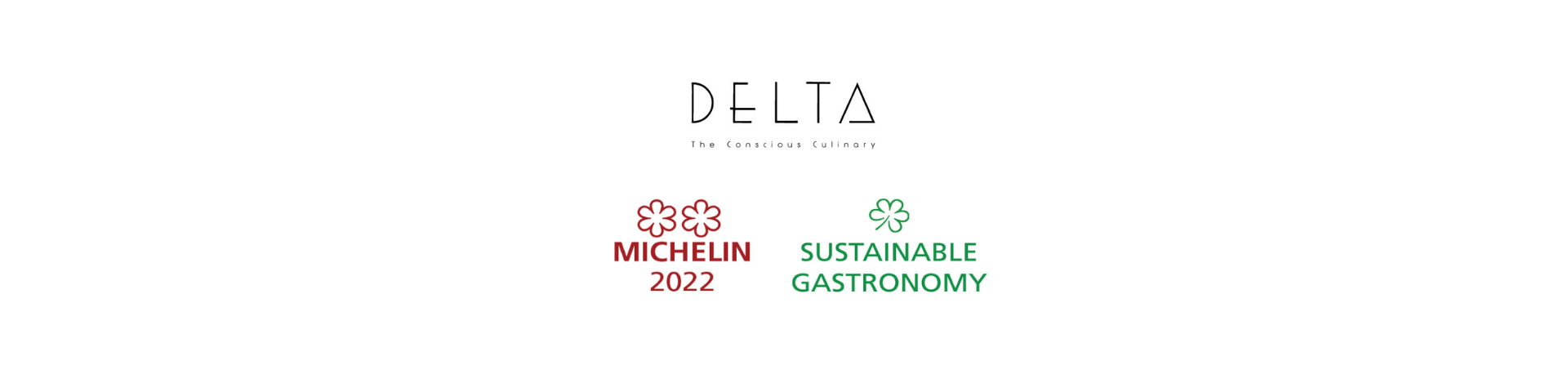 Εικαστικό με τυπογραφία με τα λογότυπα του Delta Restaurant και τα αστέρια Mchelin
